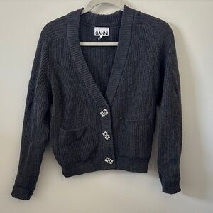 Ganni Grey Cardigan with Embellished Buttons